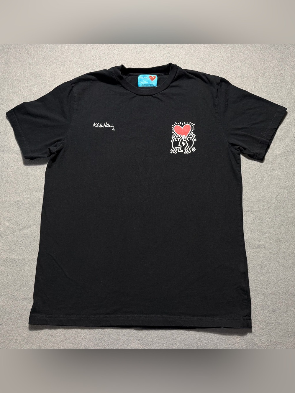 Keith Haring New York City Heart Dancing Figures Black Graphic T-Shirt Large